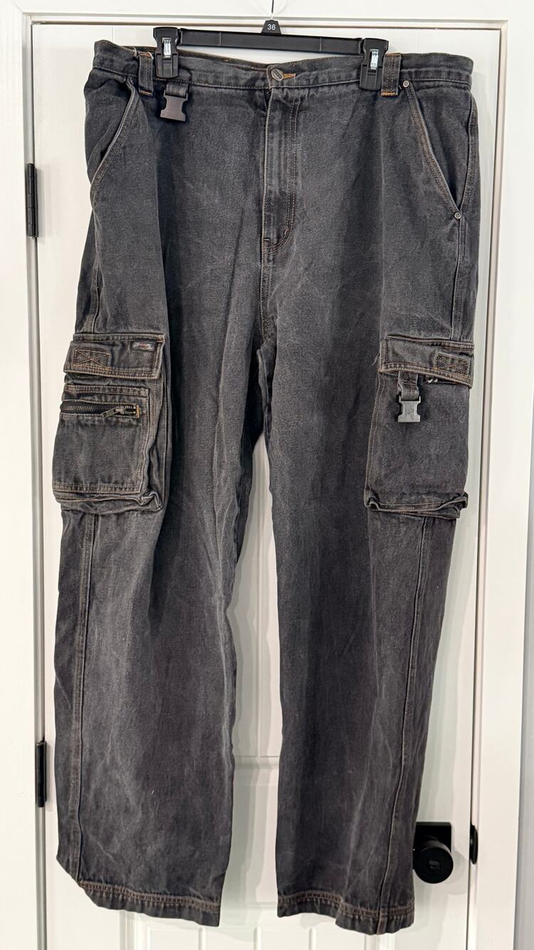 VTG Y2K Freeze Jeans 40x34 Black Contrast Stitch Wide Baggy Hip Hop Denim